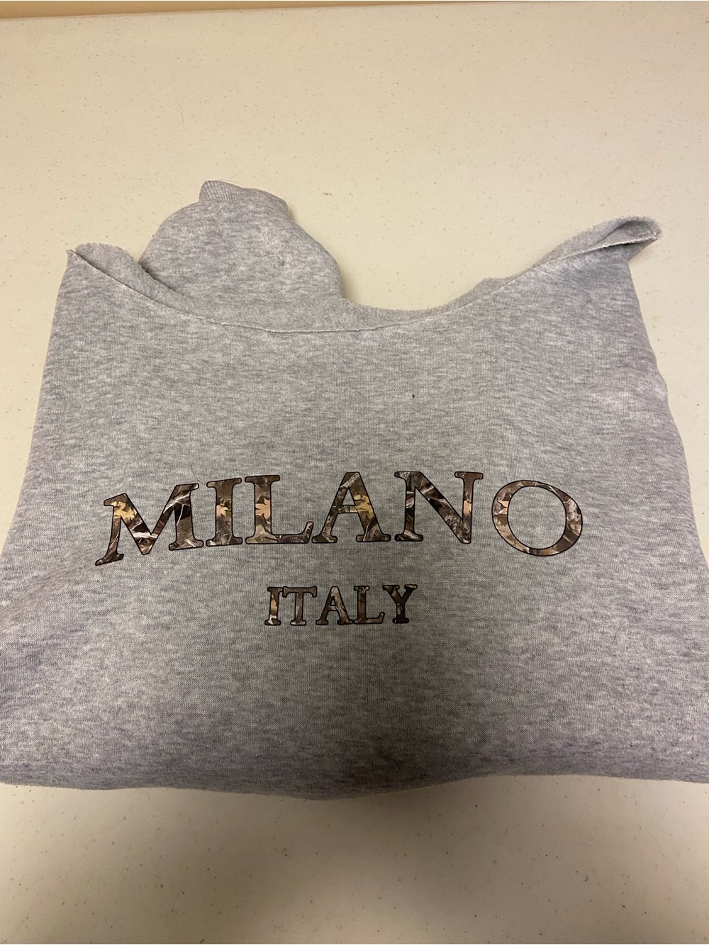 SHEIN Grey Sweatshirt with Milano Italy Camouflage Print